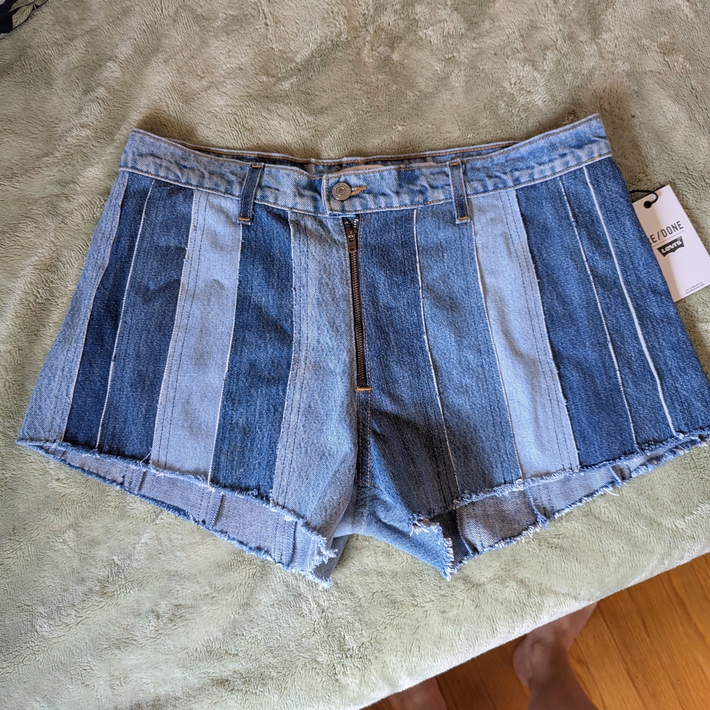 Re/Done Levi's Denim Shorts with Striped Stripped Patchwork